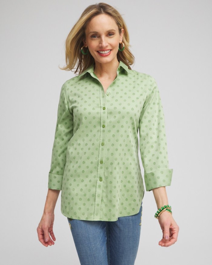 Women's No Iron Stretch Dot Print 3/4 Sleeve Shirt - Verdant Green