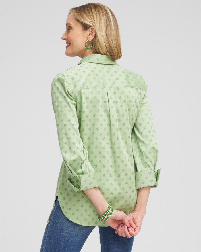 Women's No Iron Stretch Dot Print 3/4 Sleeve Shirt - Verdant Green