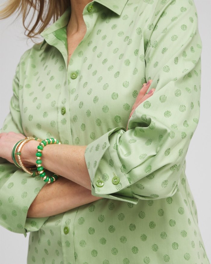 Women's No Iron Stretch Dot Print 3/4 Sleeve Shirt - Verdant Green