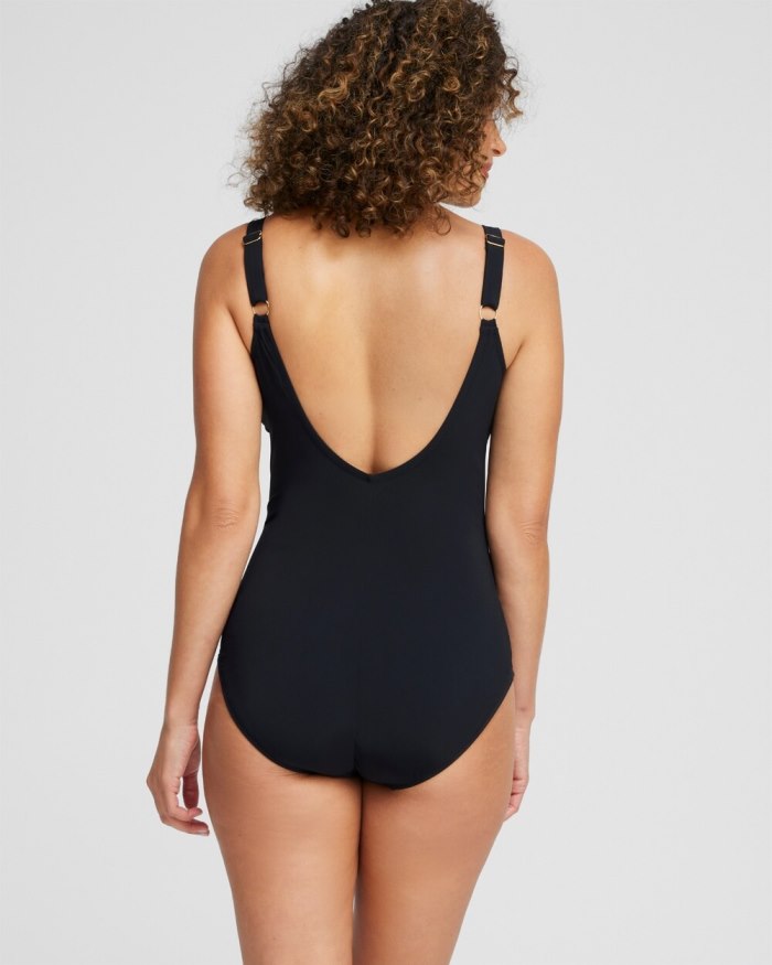 Women's Gottex V-neck One Piece Swimsuit - Black/Gold