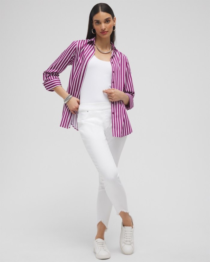 Women's No Iron Stretch Stripe Shirt - Fresh Plum