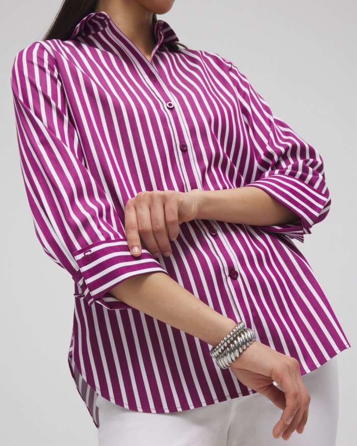 Women's No Iron Stretch Stripe Shirt - Fresh Plum