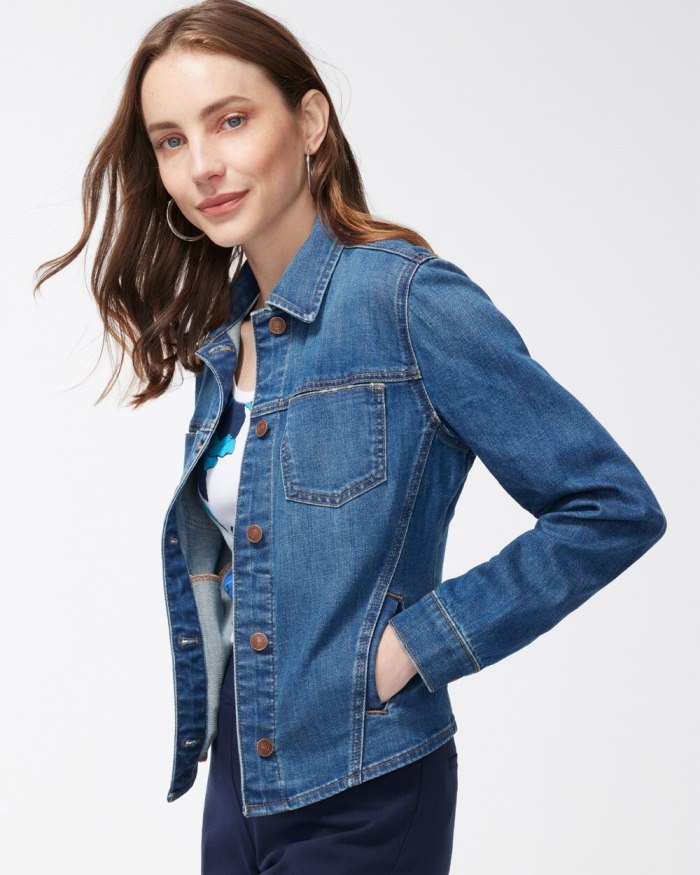 Women's Cropped Denim Jacket - Bonsai Indigo - Click Image to Close