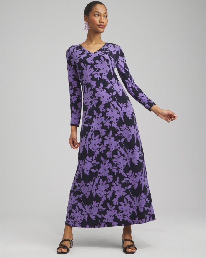 Women's Floral V-neck Maxi Dress - Classic Navy