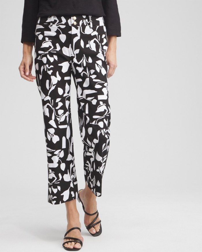 Women's Abstract Print Trapunto Cropped Pants - Black/White - Click Image to Close