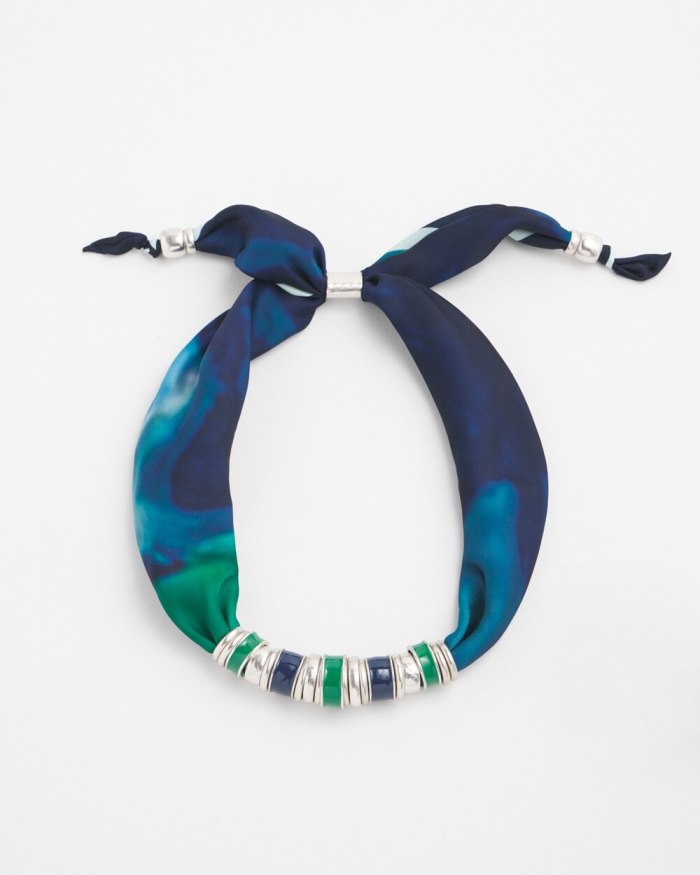 Women's Adjustable Satin Scarf Necklace - Multi Print