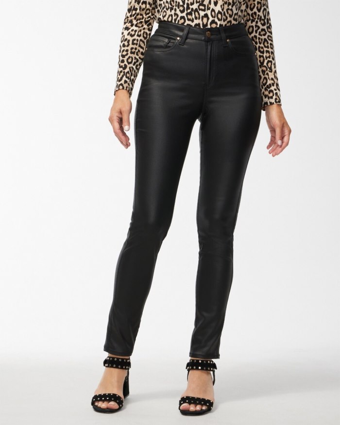 Women's Coated Slim Jeans - Black - Click Image to Close