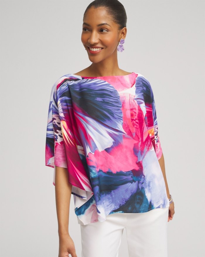 Women's Floral Watercolor Poncho - Classic Navy