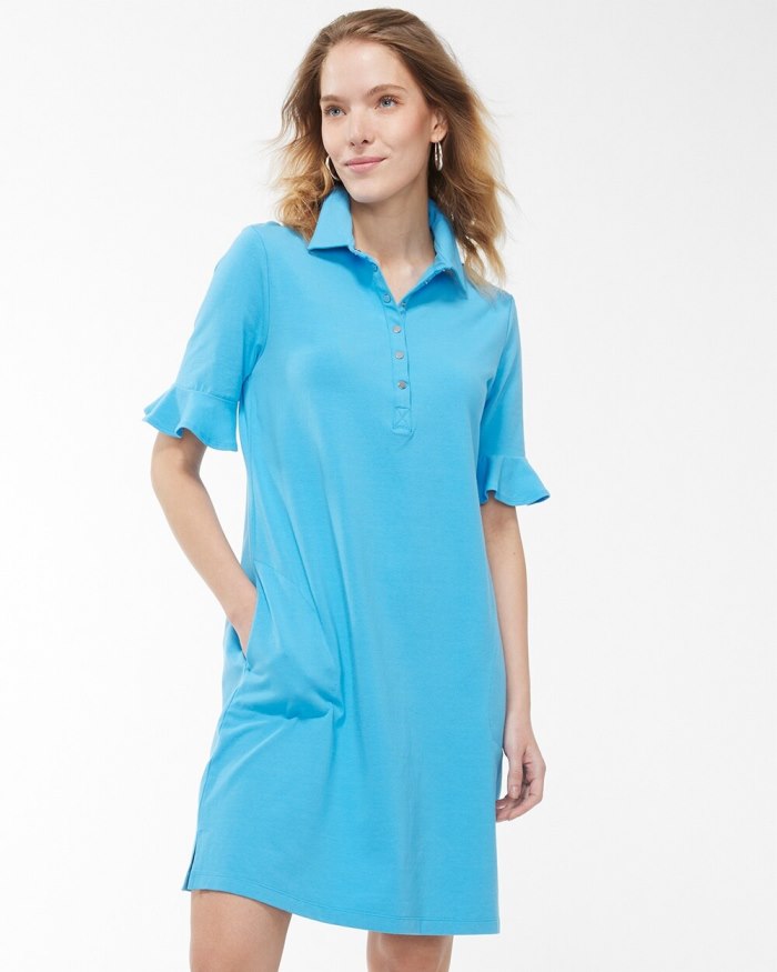 Women's Zenergy UPF Ruffle Sleeve Polo Dress - Poolside Blue