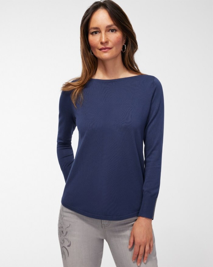 Women's Caviar Bead Pullover Sweater - Midnight Tide - Click Image to Close