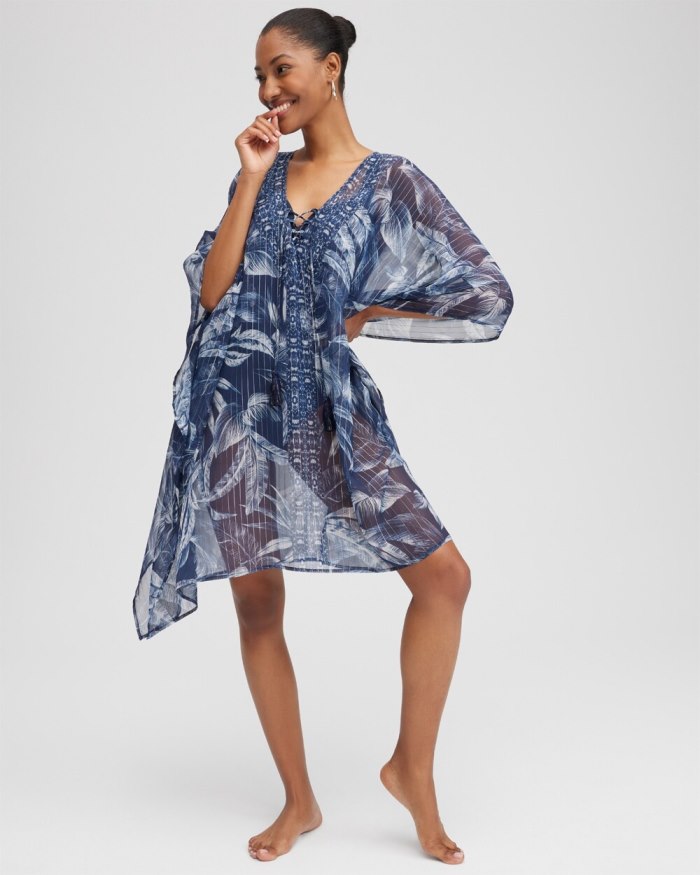 Women's Miraclesuit Tropica Caftan Coverup - Navy - Click Image to Close