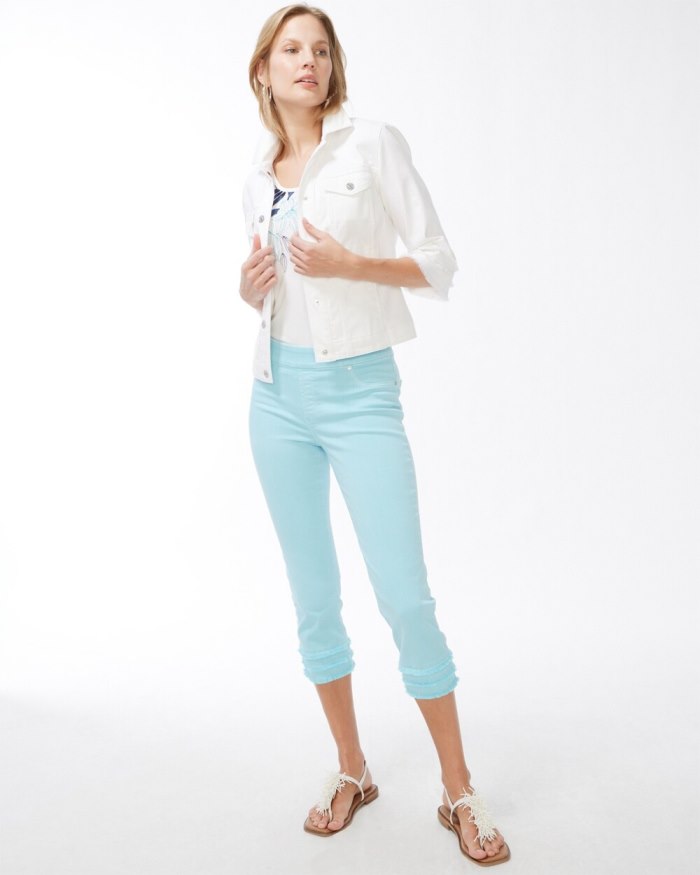 Women's Fray Hem Pull-On Crops - Beach Aqua - Click Image to Close