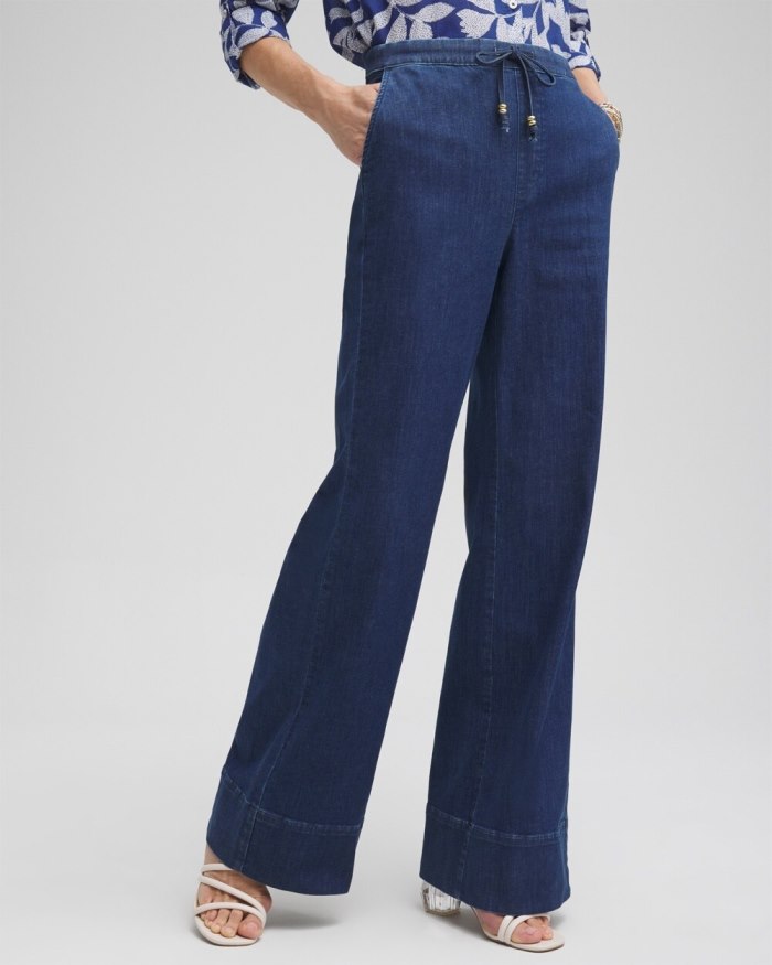 Women's Pull-on Drawstring Wide Leg Jean - Waikiki Indigo