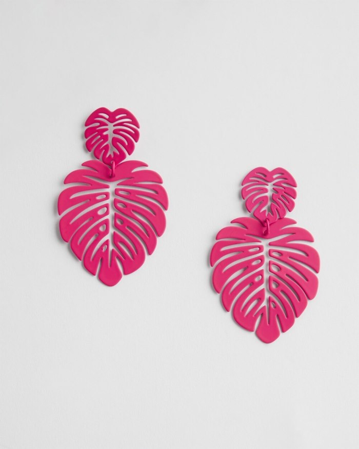 Women's No Droop Pink Leaf Earrings - PINK BROMELIAD - Click Image to Close