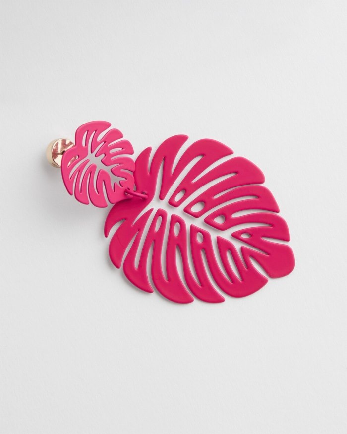 Women's No Droop Pink Leaf Earrings - PINK BROMELIAD