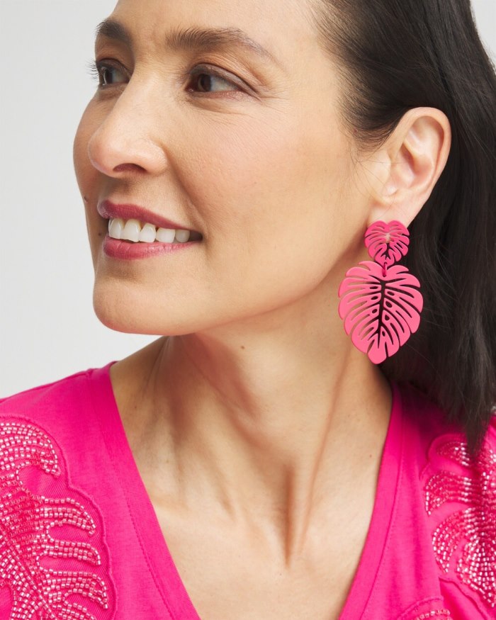 Women's No Droop Pink Leaf Earrings - PINK BROMELIAD