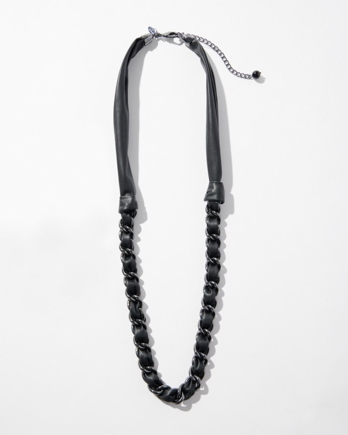 Women's Faux Leather Single Strand Necklace - Hematite