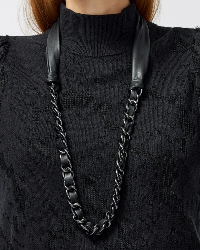 Women's Faux Leather Single Strand Necklace - Hematite