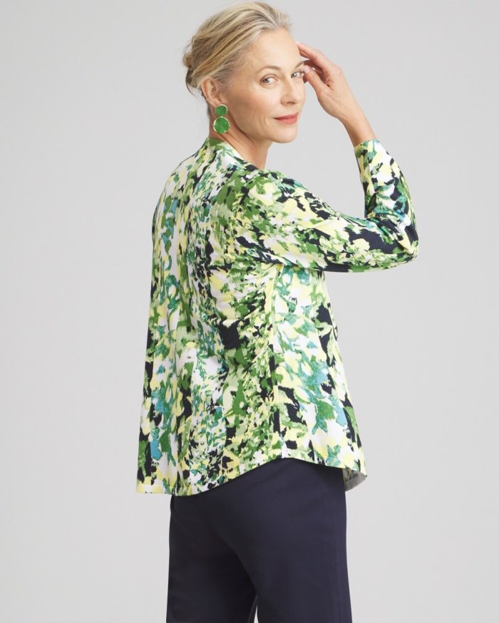 Women's Spun Rayon Floral Flare Sleeve Cardigan - Verdant Green