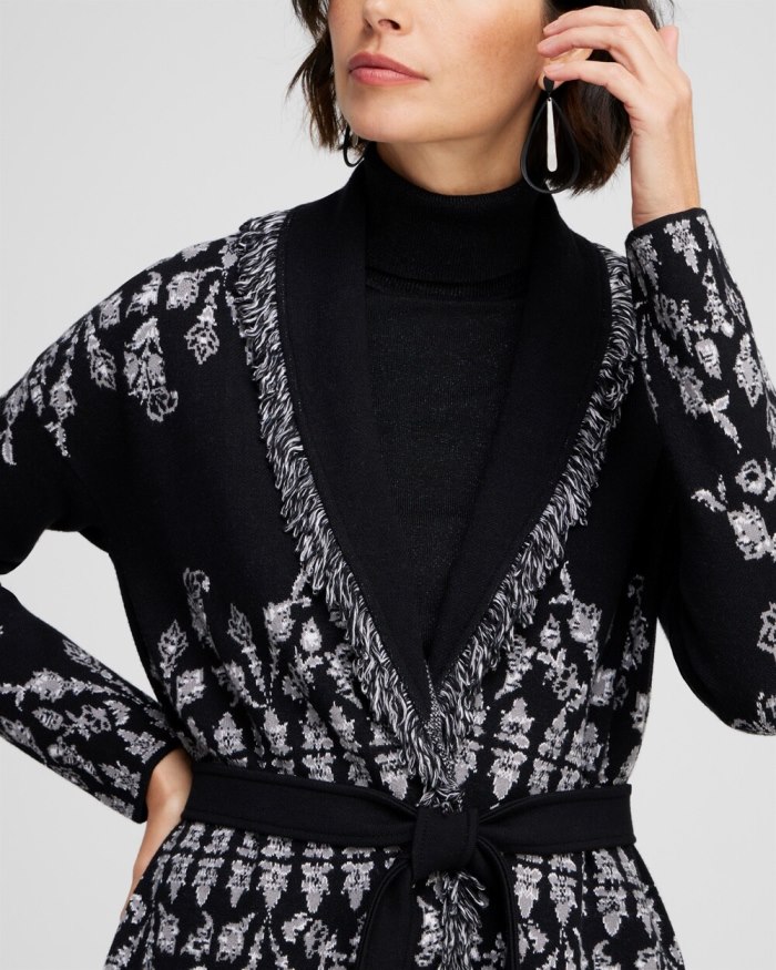 Women's Medallion Print Shawl Cardigan - Black