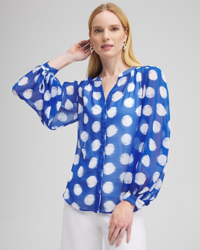 Women's Ikat Dots Blouse - Intense Azure - Click Image to Close