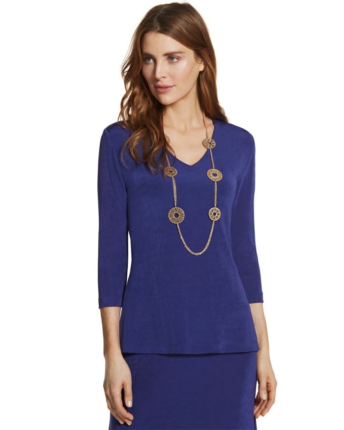 Women's Travelers Classic V-Neck Top - Dormant Blue - Click Image to Close