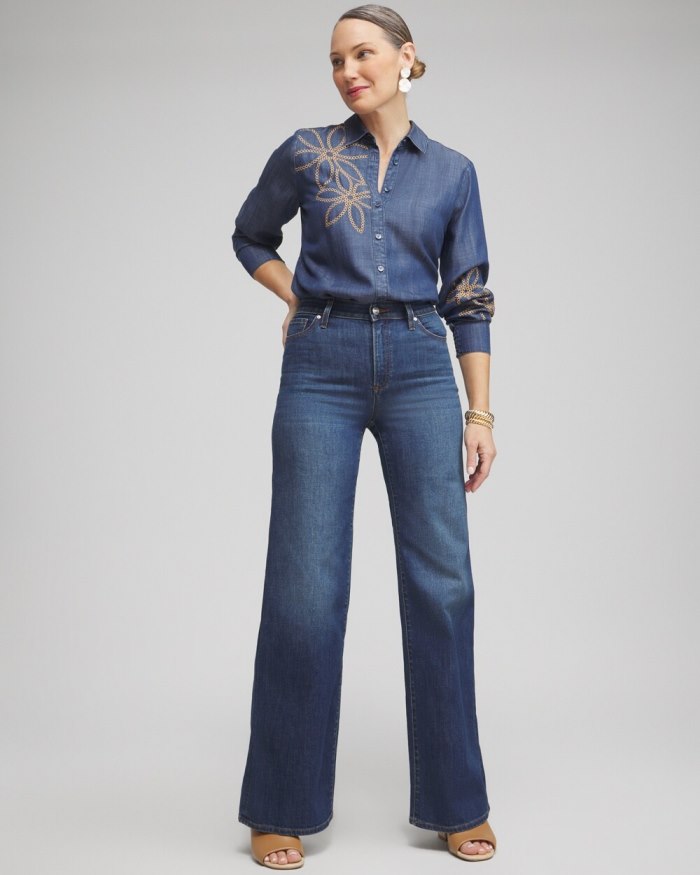 Women's Twill Denim Eyelet Shirt - Deep Rapids Wash