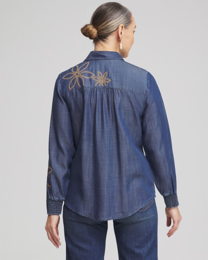 Women's Twill Denim Eyelet Shirt - Deep Rapids Wash