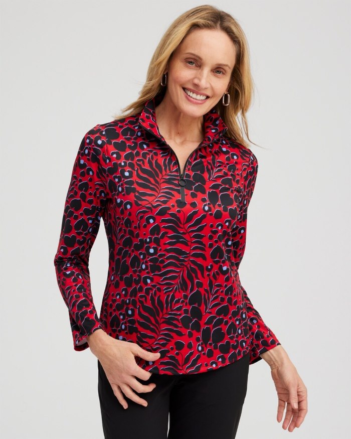 Women's Zenergy UPF Animal Print Long Sleeve Top - Love Letter Red - Click Image to Close