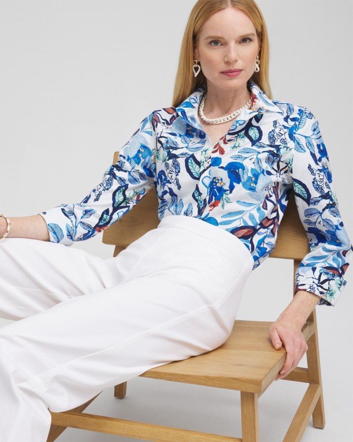 Women's No Iron Stretch Cool Floral Shirt - Intense Azure