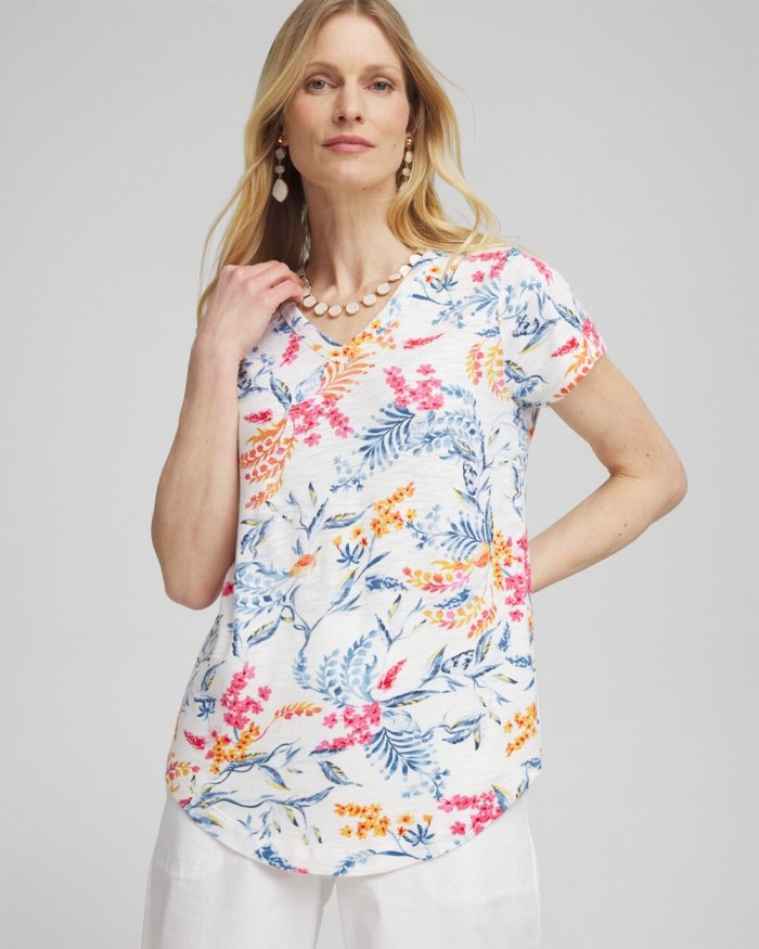 Women's Floral Cap Sleeve Tee - SUMMER CRUSH