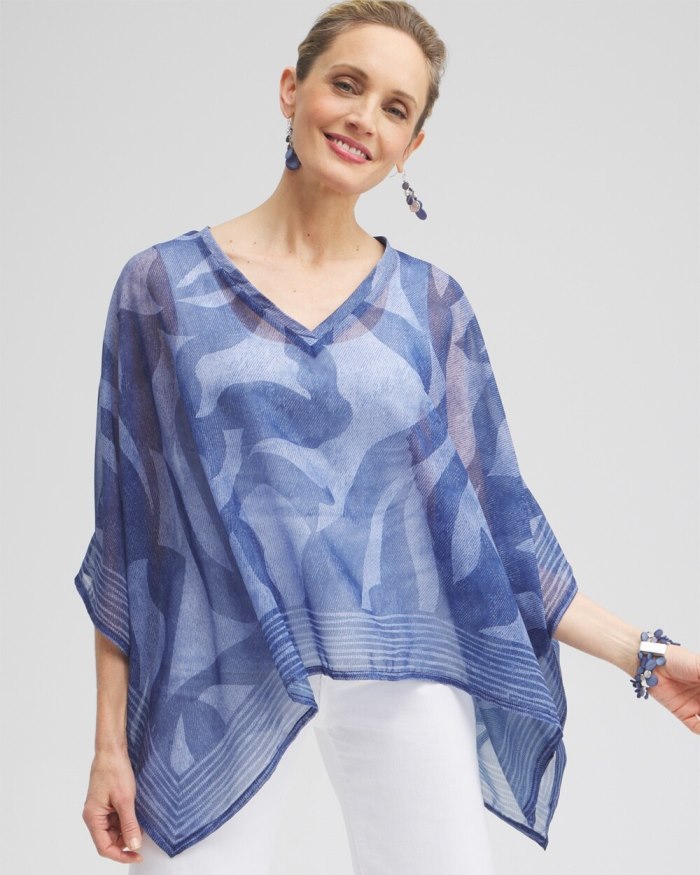 Women's Chiffon Cool Abstract Poncho - Classic Navy - Click Image to Close