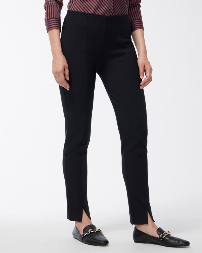 Women's Bi-Stretch Front Seam Slit Ankle Pants - Black