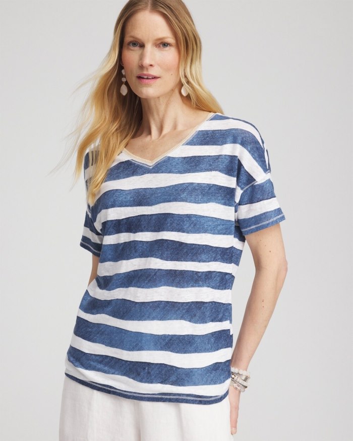 Women's Navy Stripe Sweater Trim Tee - Classic Navy