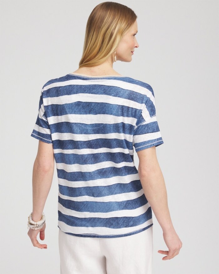 Women's Navy Stripe Sweater Trim Tee - Classic Navy