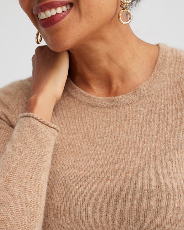 Women's Cashmere Crew Neck Sweater - Camel