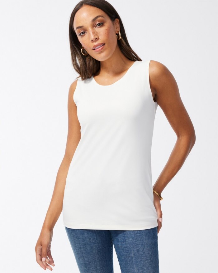 Women's High Neck Microfiber Tank - Ecru - Click Image to Close