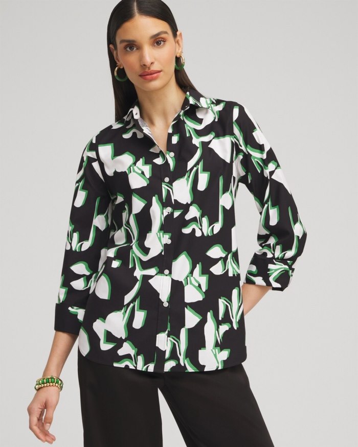 Women's No Iron Stretch Floral 3/4 Sleeve Shirt - Verdant Green