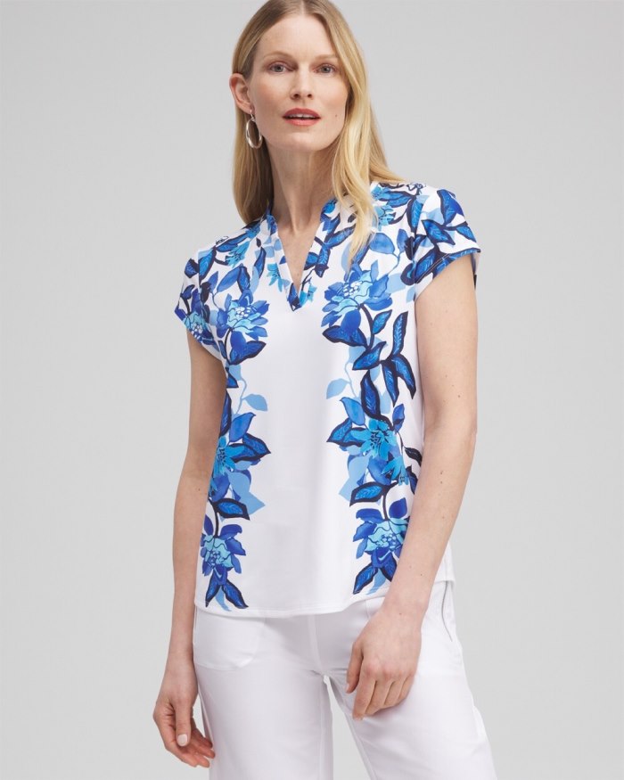 Women's Zenergy UPF Floral Cap Sleeve Polo - Intense Azure - Click Image to Close