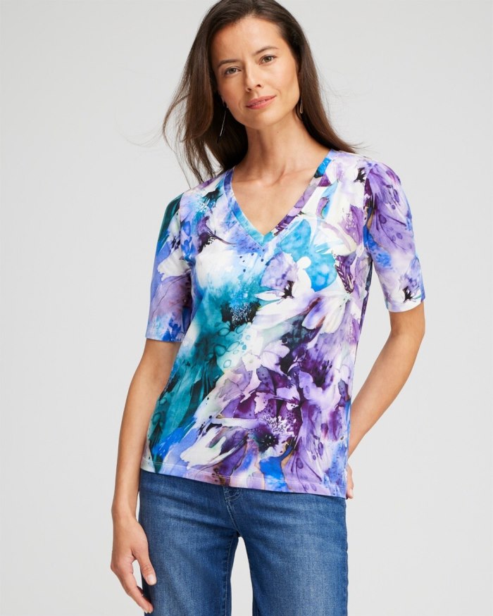 Women's Watercolor Perfect Elbow Tee - Moonlit Teal