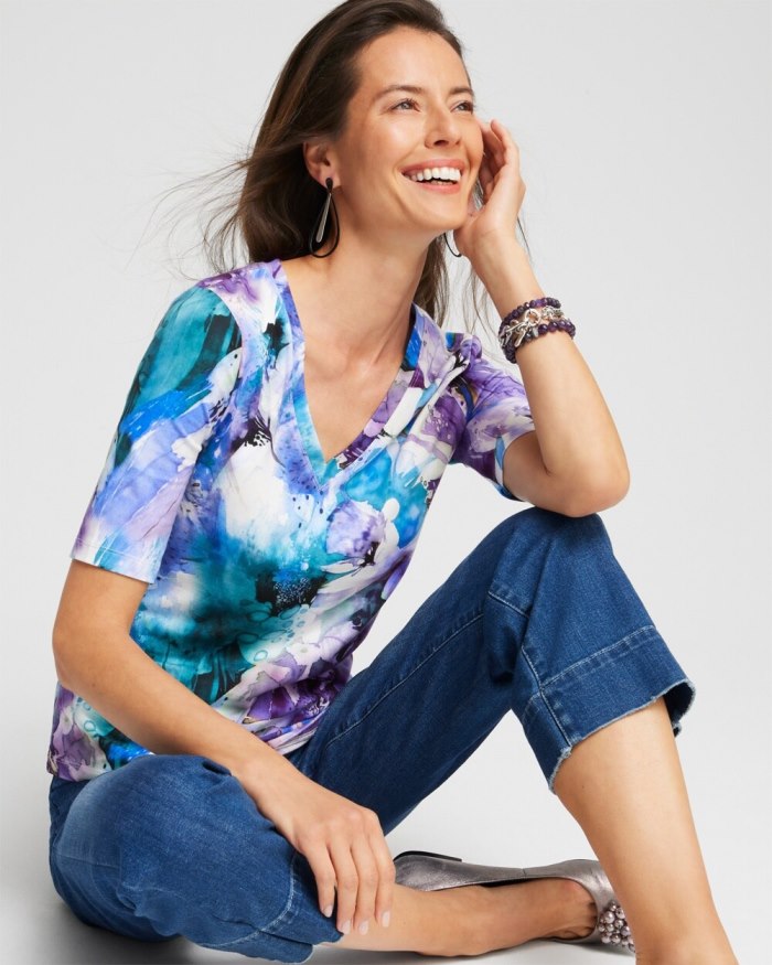 Women's Watercolor Perfect Elbow Tee - Moonlit Teal