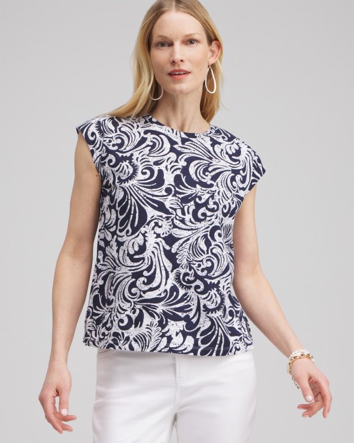 Women's Paisley Cap Sleeve Tee - Classic Navy - Click Image to Close