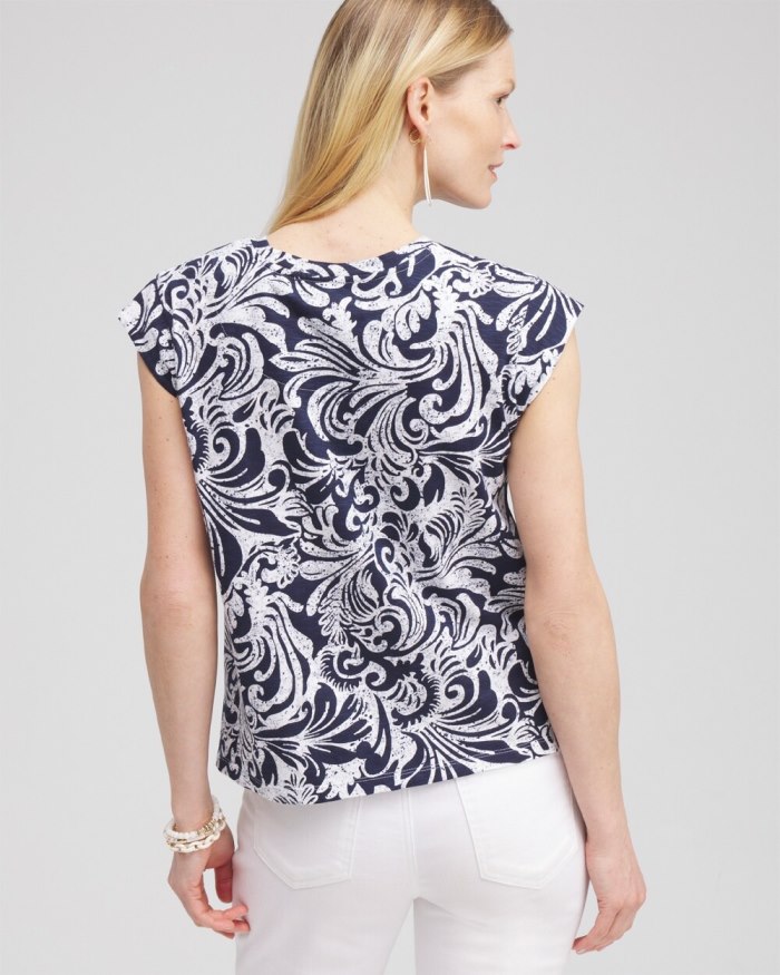 Women's Paisley Cap Sleeve Tee - Classic Navy