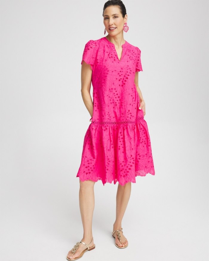 Women's Lace Popover Dress - PINK BROMELIAD