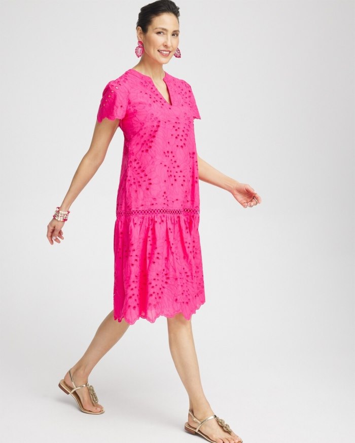 Women's Lace Popover Dress - PINK BROMELIAD