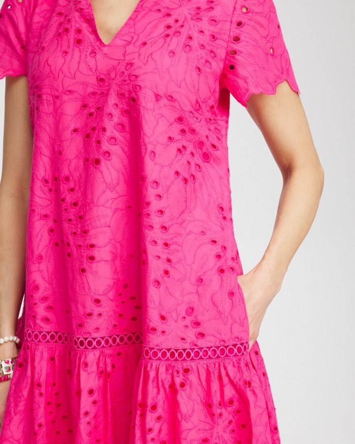 Women's Lace Popover Dress - PINK BROMELIAD