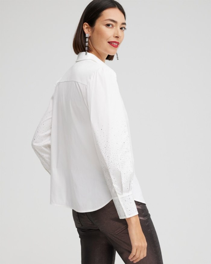 Women's Poplin Embellished Sleeve Shirt - Black