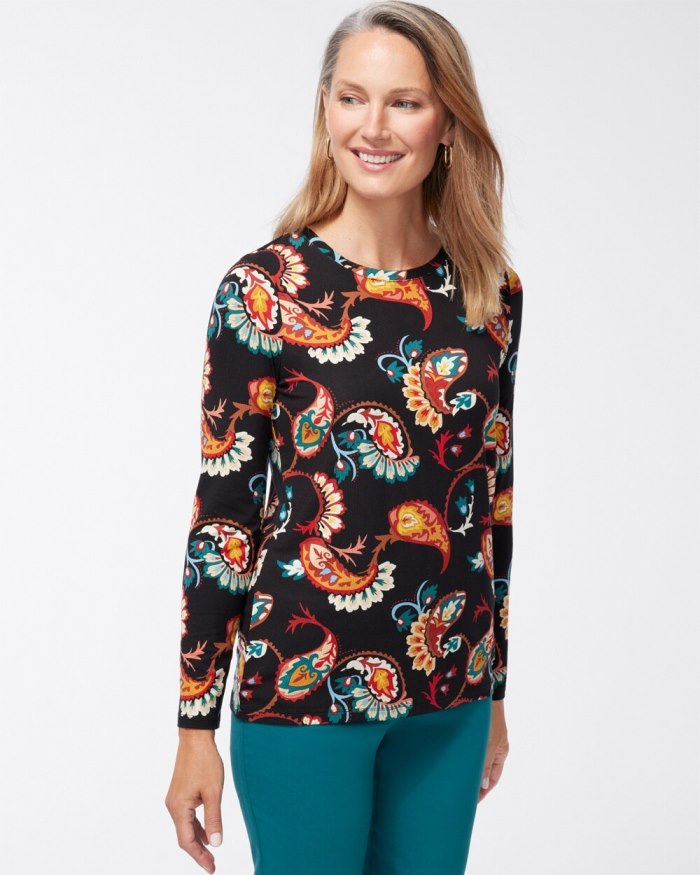 Women's Touch of Cool Multi Paisley Layering Tee - Black - Click Image to Close