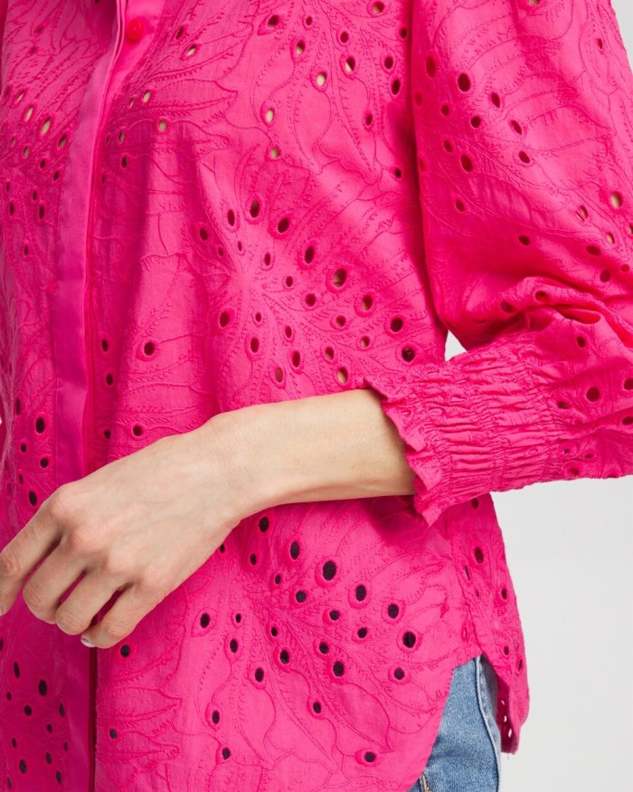 Women's Eyelet Shirt - PINK BROMELIAD