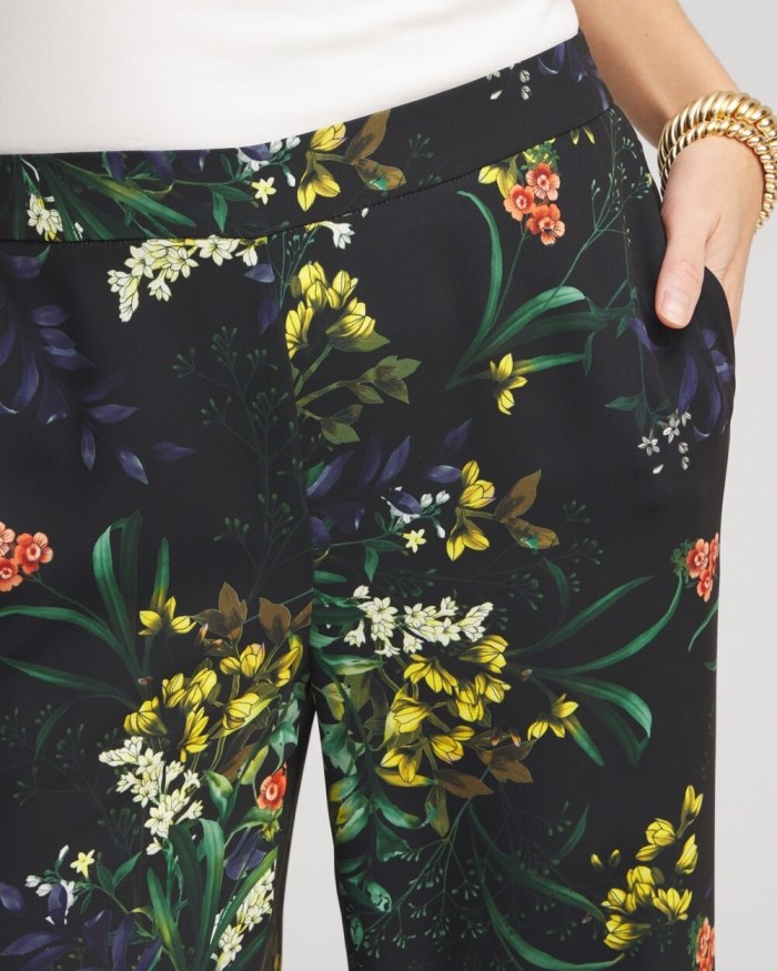 Women's Floral Wide Leg Soft Pants - Black And Green